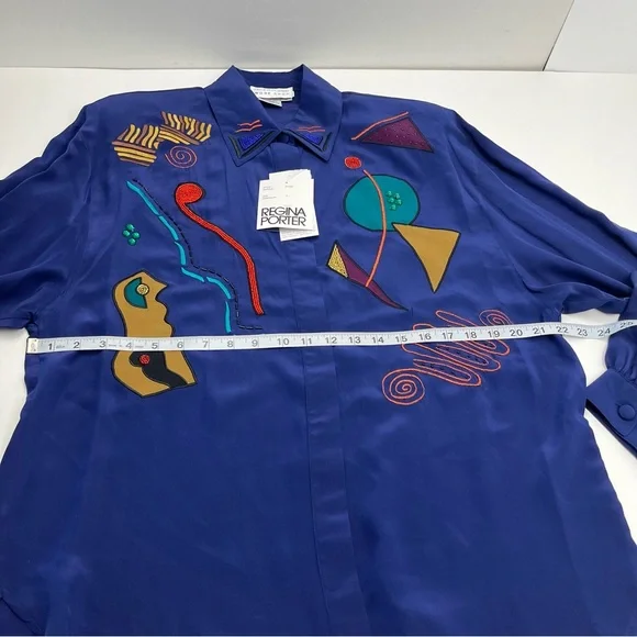 Regina Porter Womens Large Purple Blue Wicked 90s Shirt & Pants 100%‎ Silk NEW - Picture 5 of 16